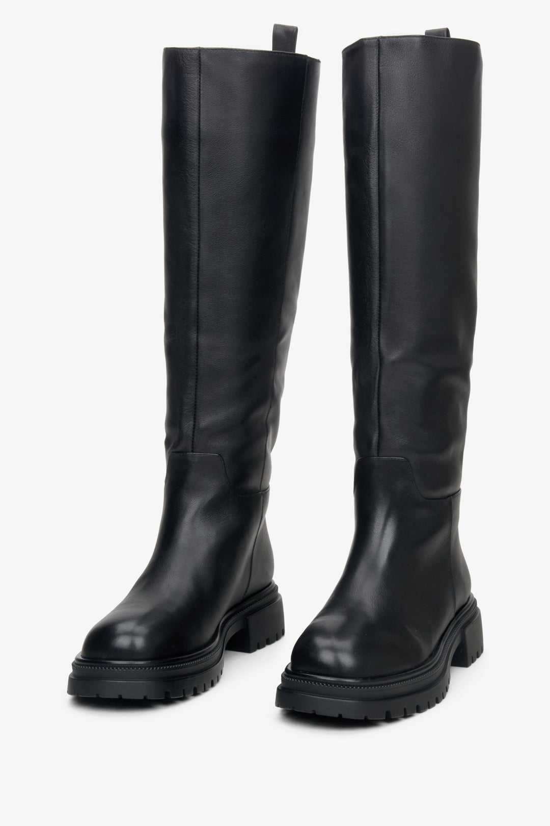 Women's black leather high boots with elastic shaft by Estro.