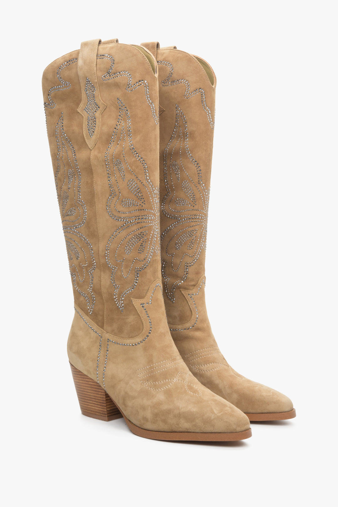 Women's High Light Beige Cowboy Boots made of Genuine Velour Estro ER00113887.