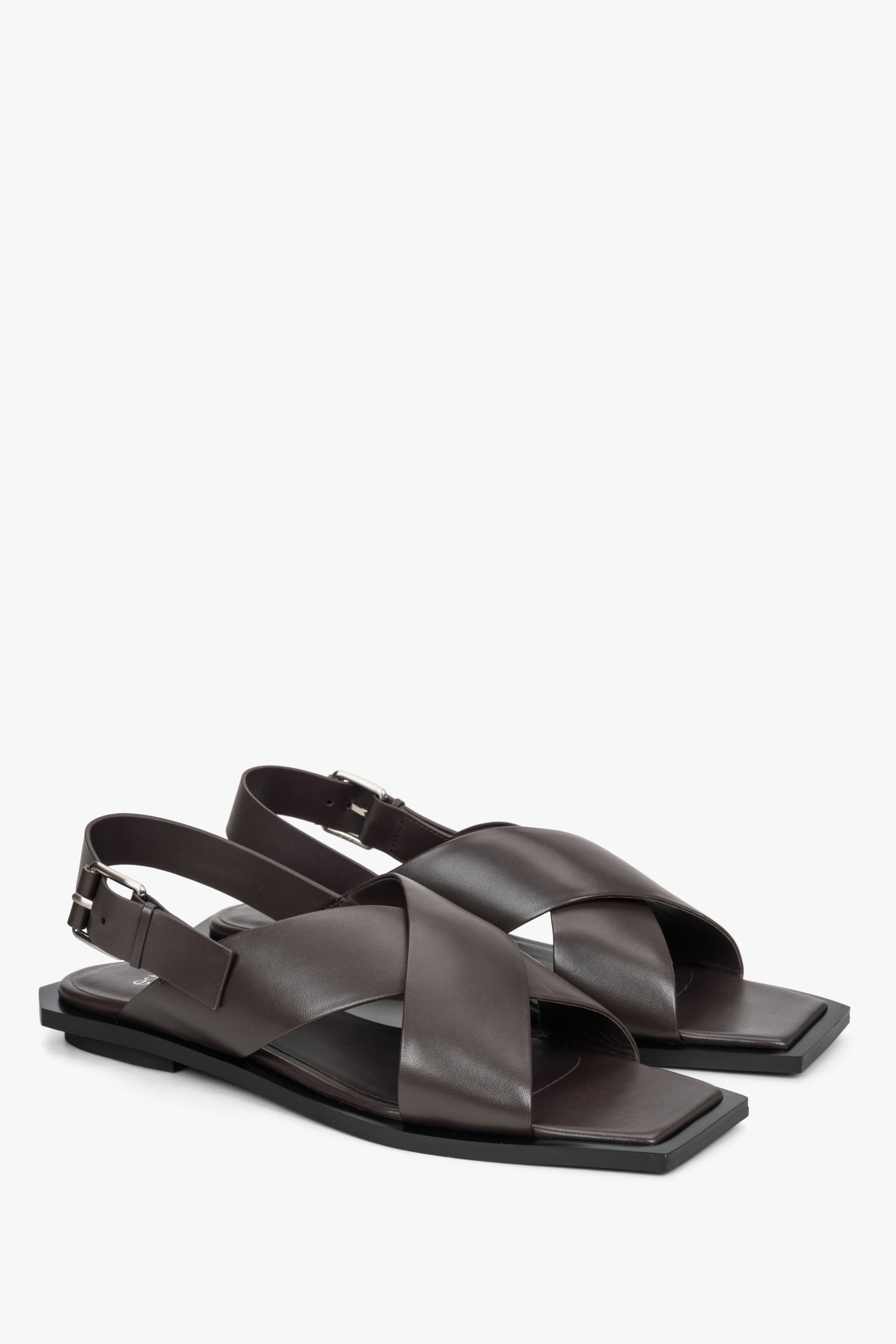 Women's dark brown leather sandals by Estro.