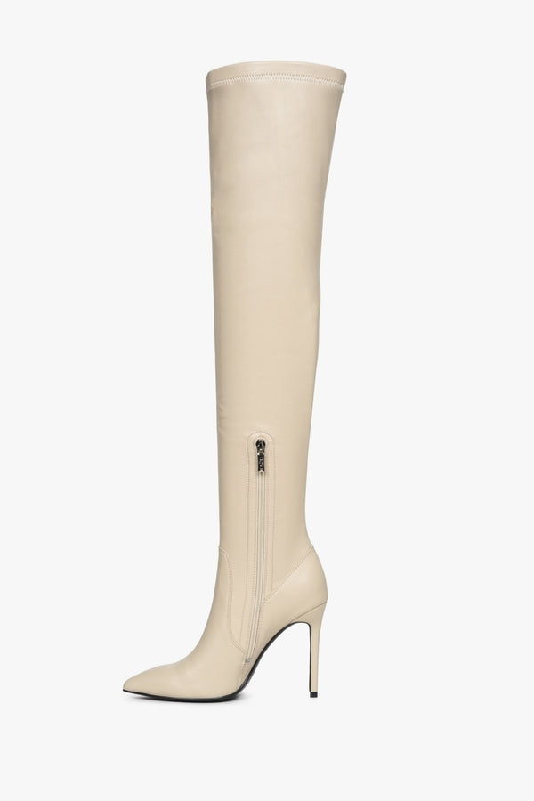 High beige leather women's boots by Estro - shoe profile.