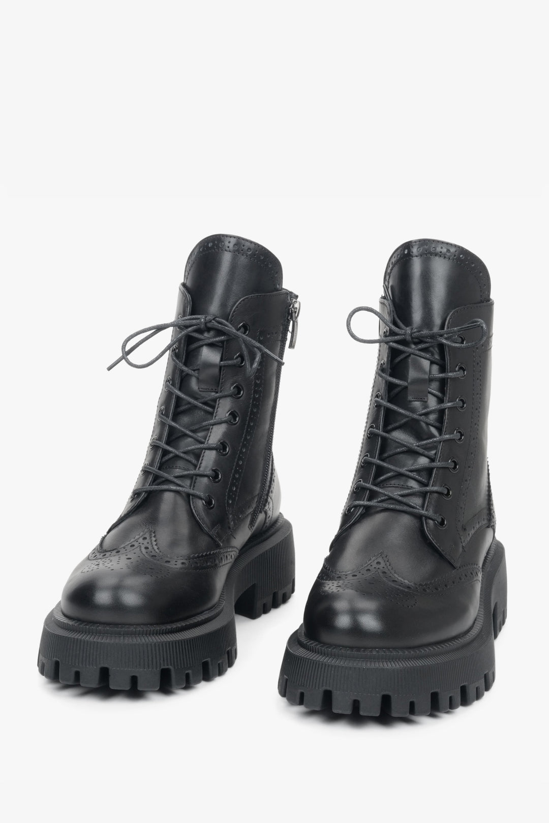 Black leather Estro women's ankle boots with laces by Estro.
