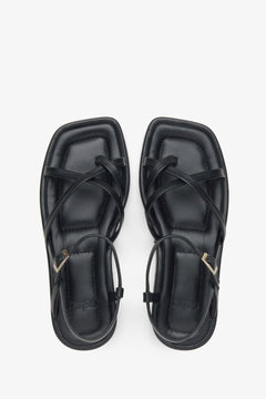 Women's black Estro sandals with thin criss-crossed straps made of Italian genuine leather - top view presentation of the model.
