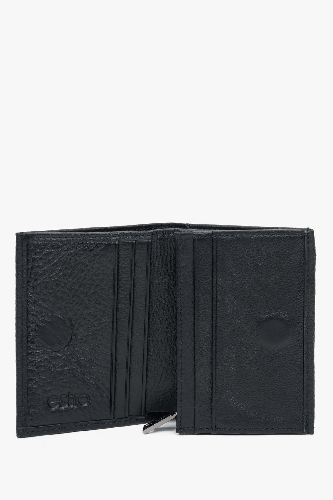 Men's wallet Estro in black, made of leather and adorned with the brand emblem - unfolded model.