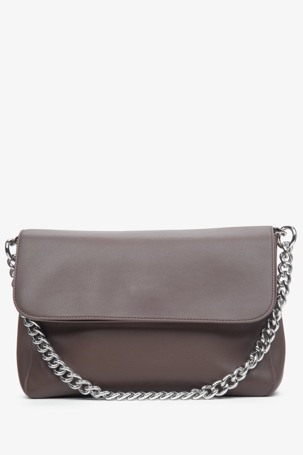 Women's Dark Brown Crossbody Bag with Chain made of Genuine Leather Estro ER00113764.