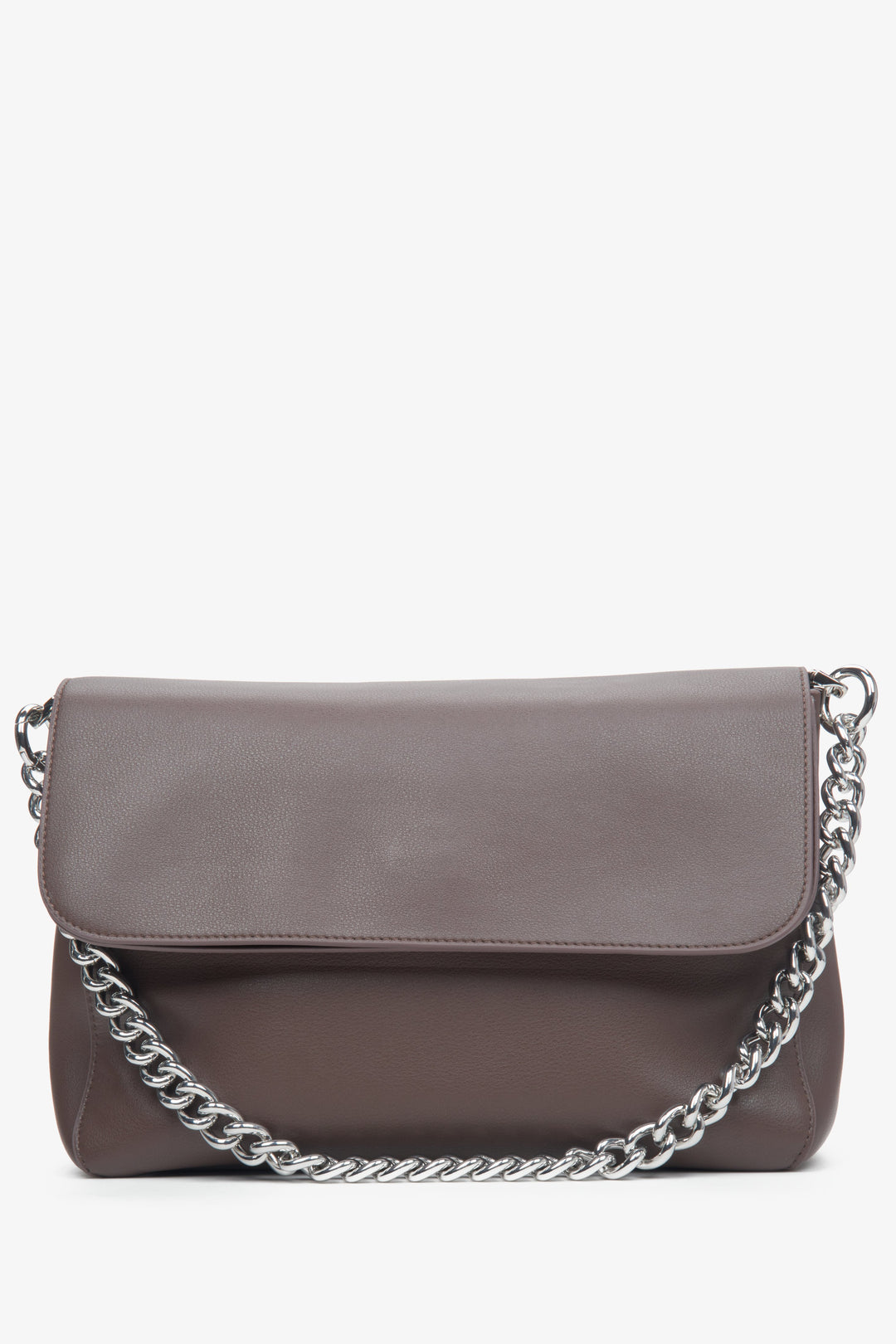 Women's Dark Brown Crossbody Bag with Chain made of Genuine Leather Estro ER00113764.