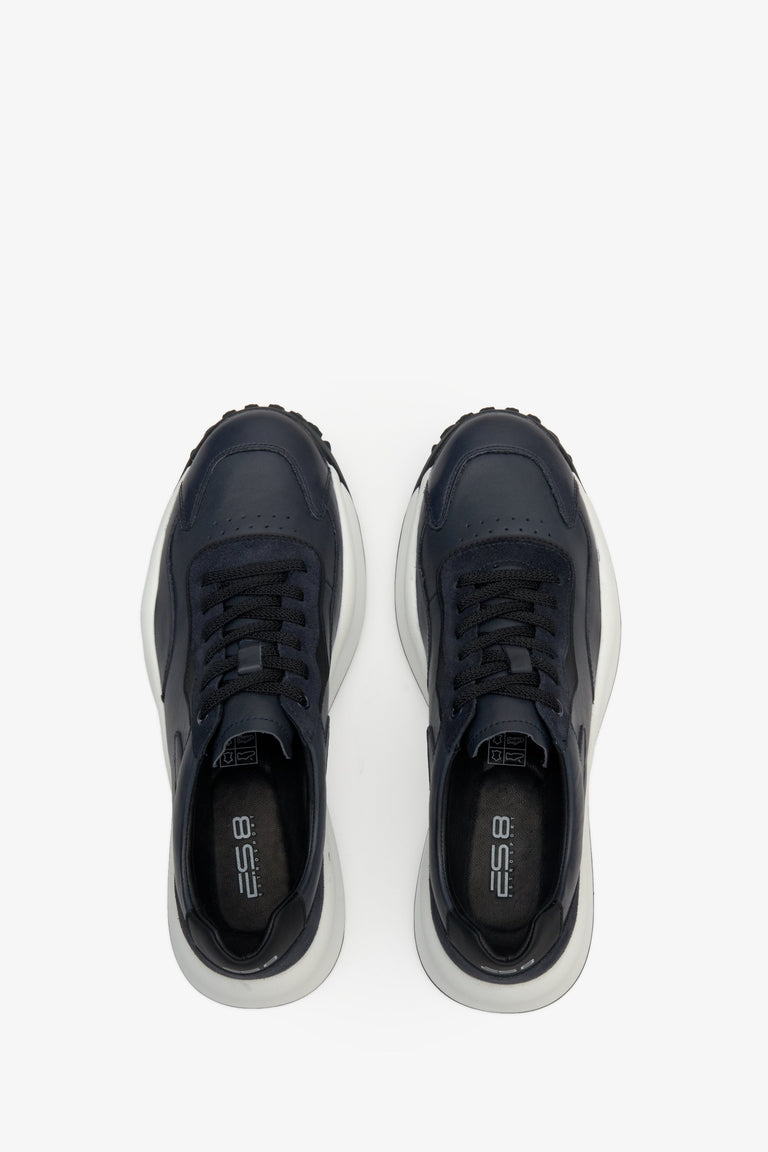 Navy blue sneakers by ES 8 - top view presentation.