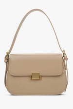 Women's Beige Leather Shoulder Bag with Gold Hardware Estro ER00115677.