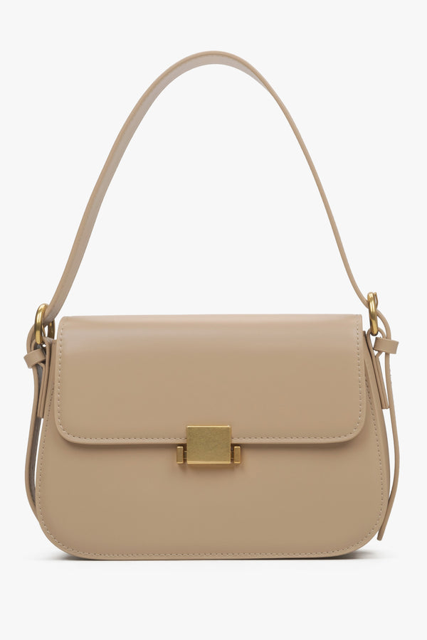 Women's Beige Leather Shoulder Bag with Gold Hardware Estro ER00115677.