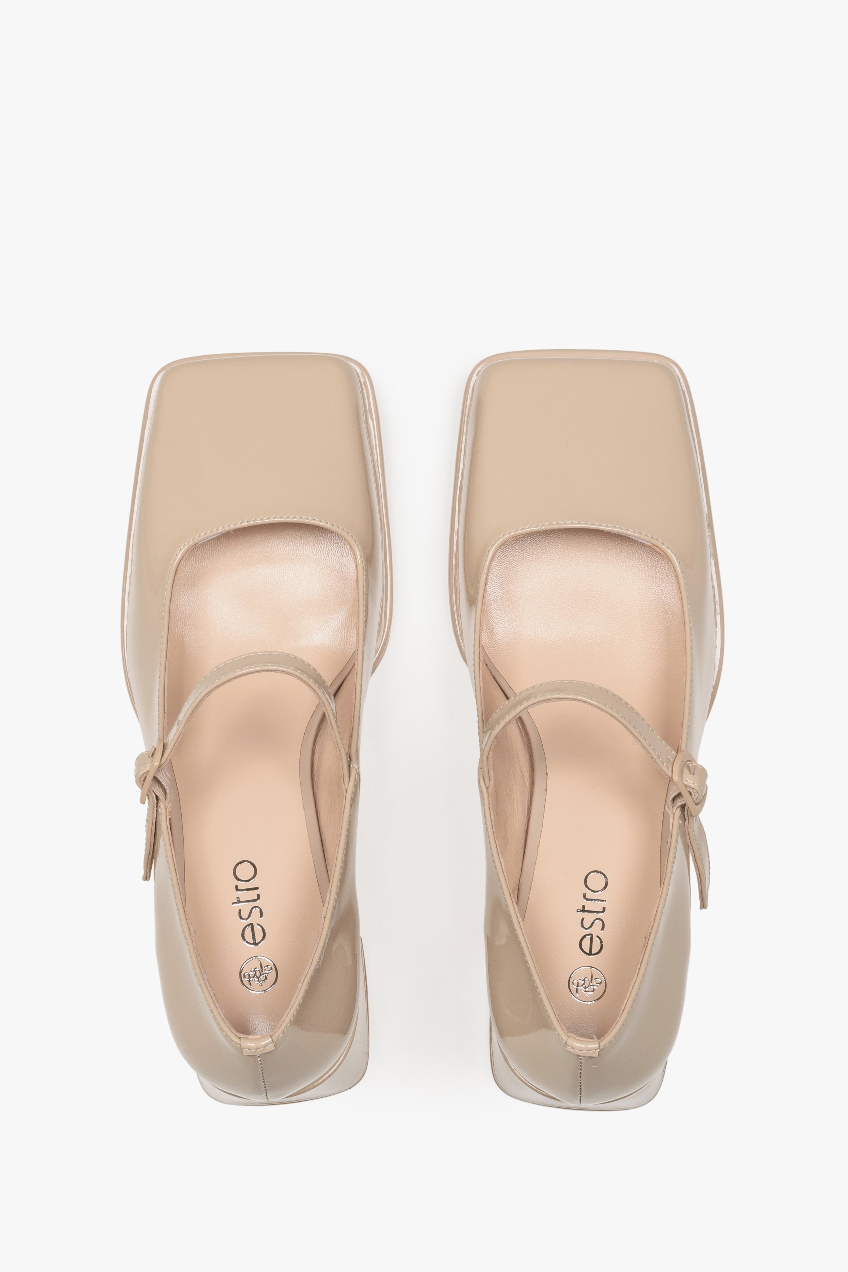 Women's beige leather Mary Jane Pumps Estro.