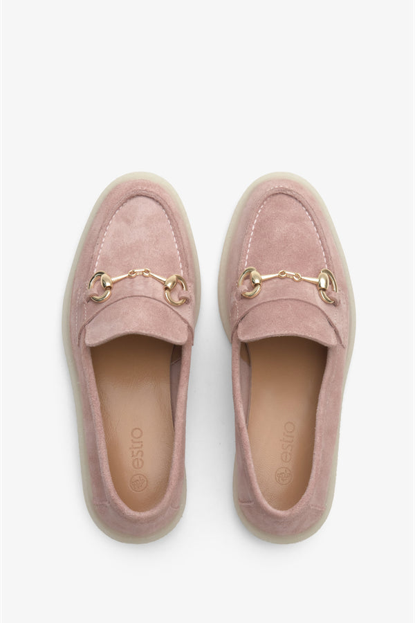 Light pink women's loafers made of velour and leather by Estro