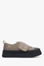 Women's straps beige & black textile sneakers by Estro - shoe profile.