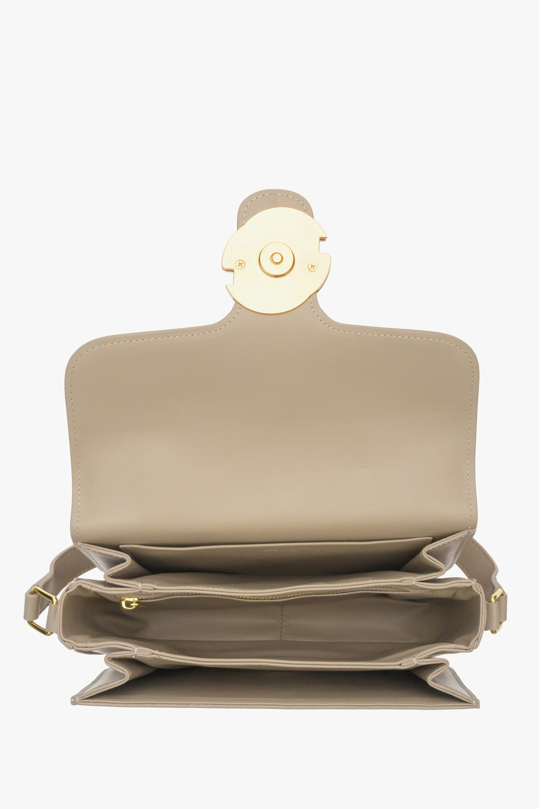 Women's grey and beige small handbag - inside of the bag.