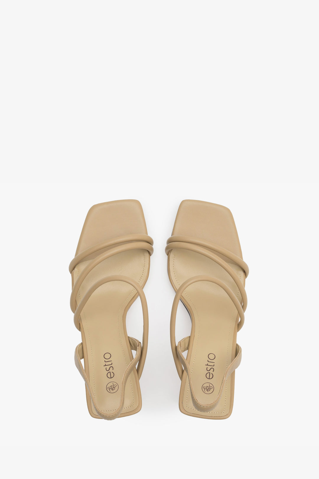 Women's sand beige strappy sandals made of natural leather, Estro brand - presentation of the footwear from above.