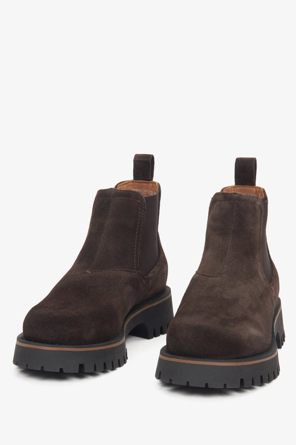 Women's dark brown Chelsea boots made from premium Italian natural velour by Estro.