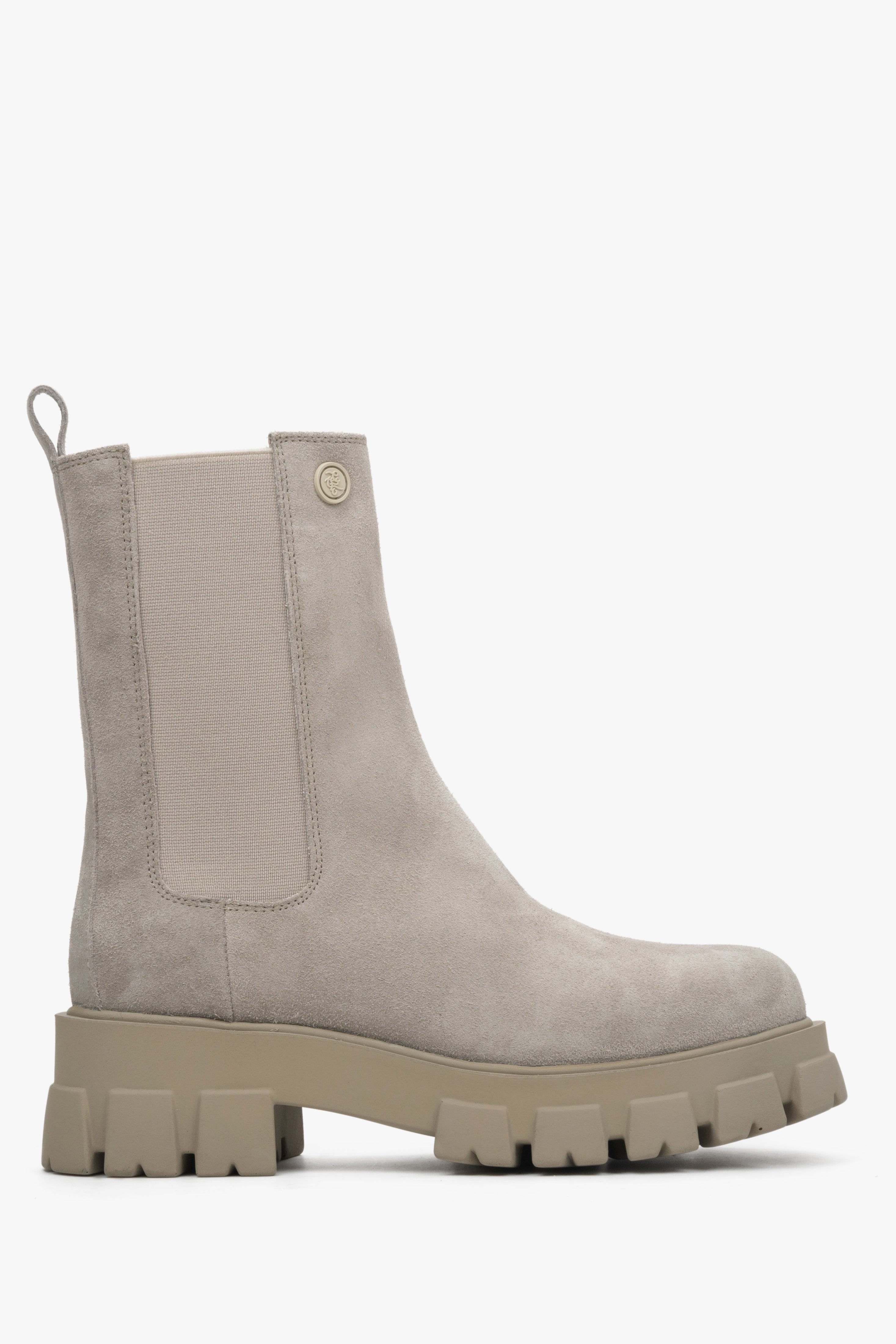 Women's Grey High Chelsea Boots made of Genuine Velour Estro ER00113515.