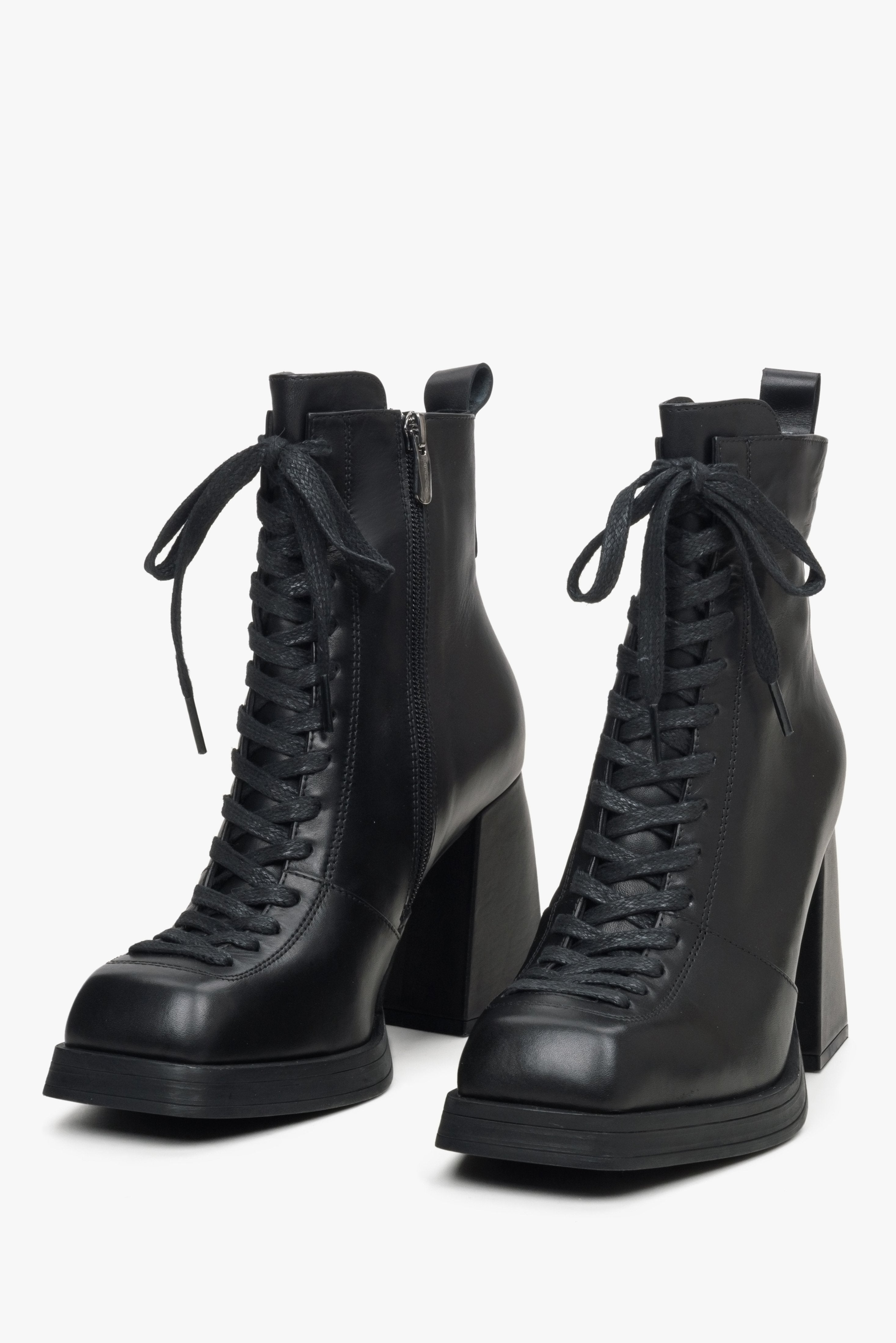 Women's black leather ankle boots.