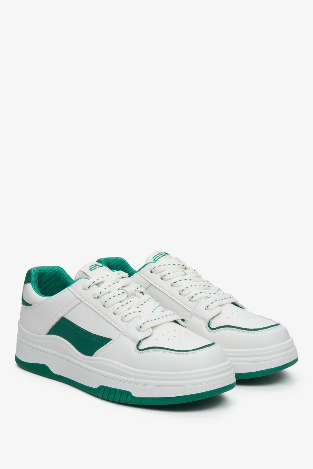 Women's white and green leather sneakers ES8 ER00113314.