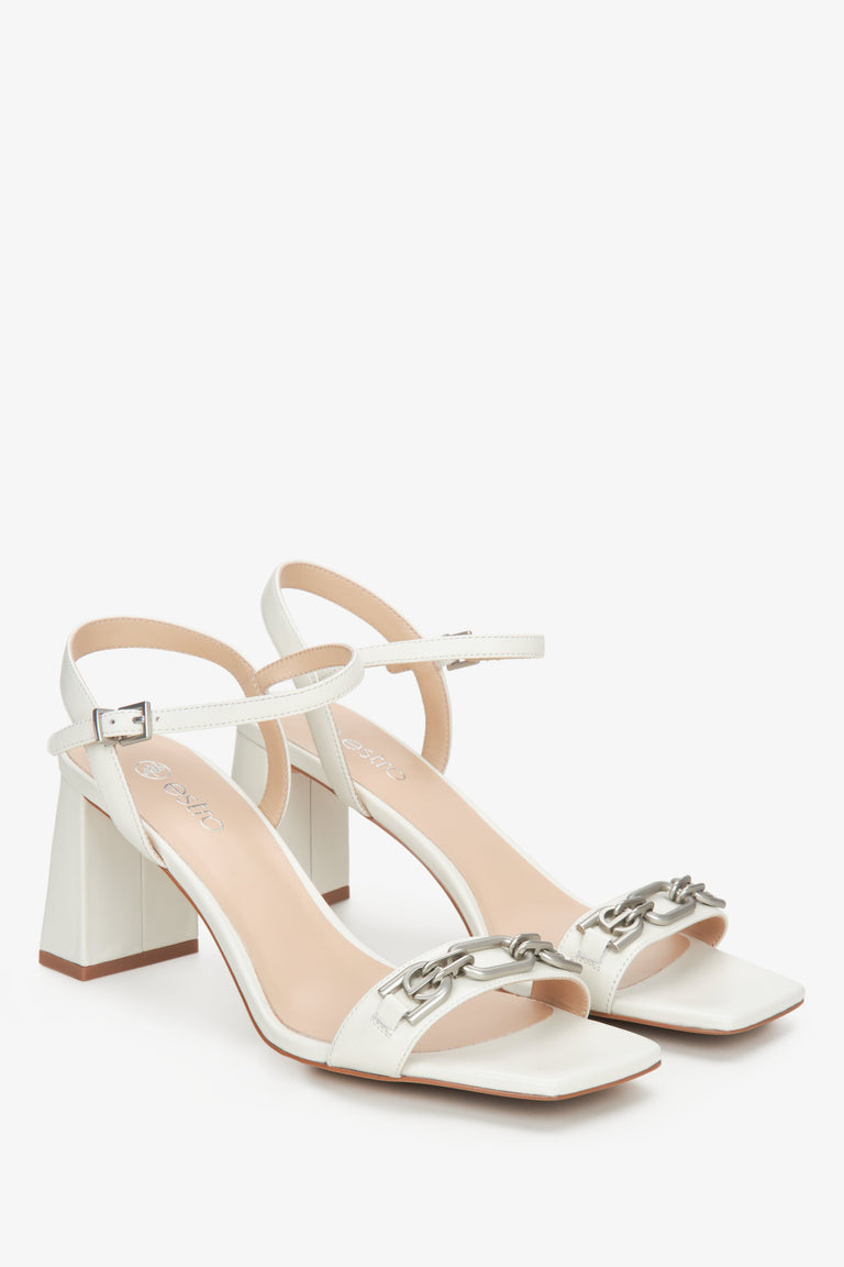 Estro cream-beige leather women's sandals.