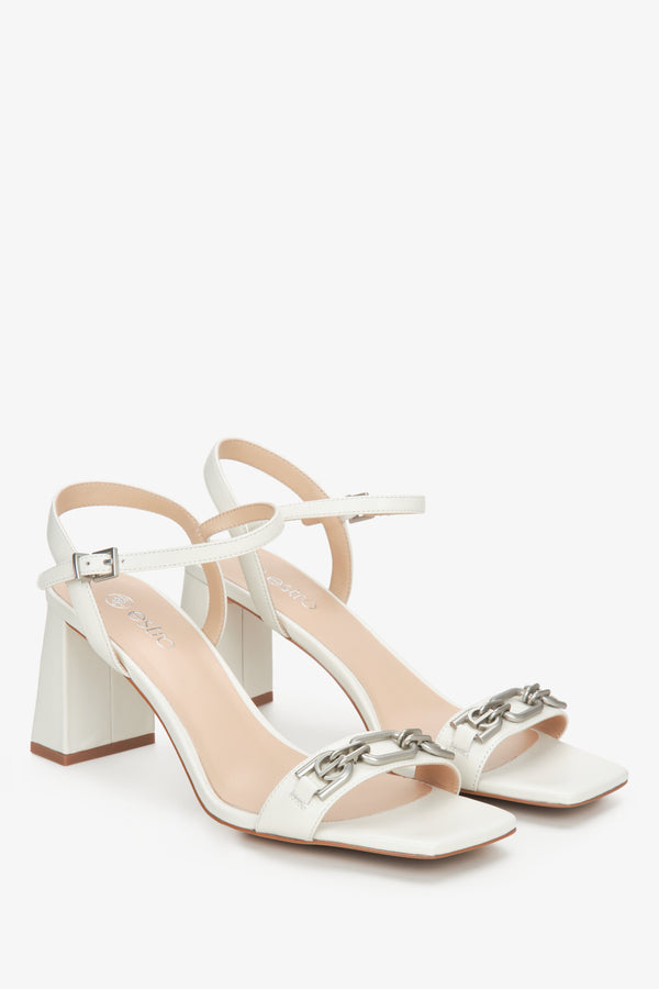 Estro cream-beige leather women's sandals.