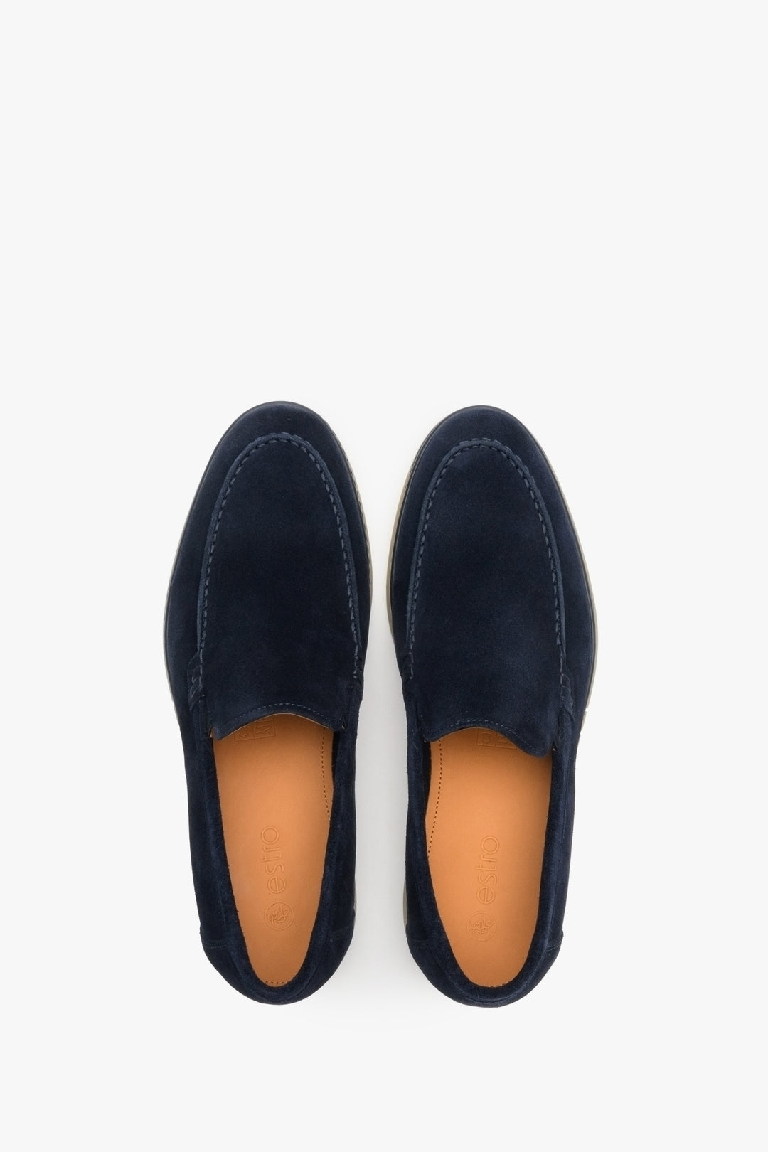 Estro men's navy blue velour loafers - top view shoe presentation.