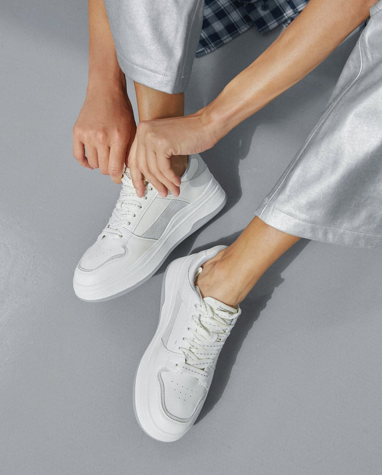 Women's White and Grey Leather Sneakers ES 8 ER00113315.