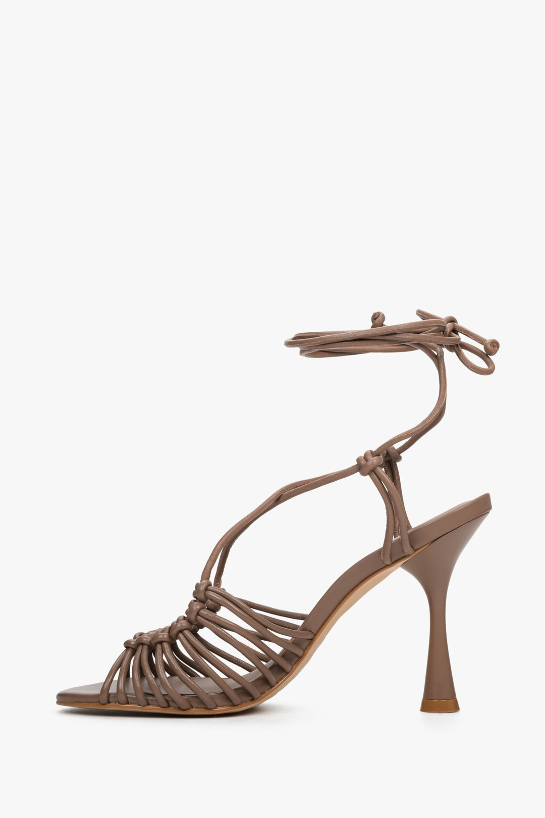 Women's brown leather lace-up sandals by Estro - shoe profile.