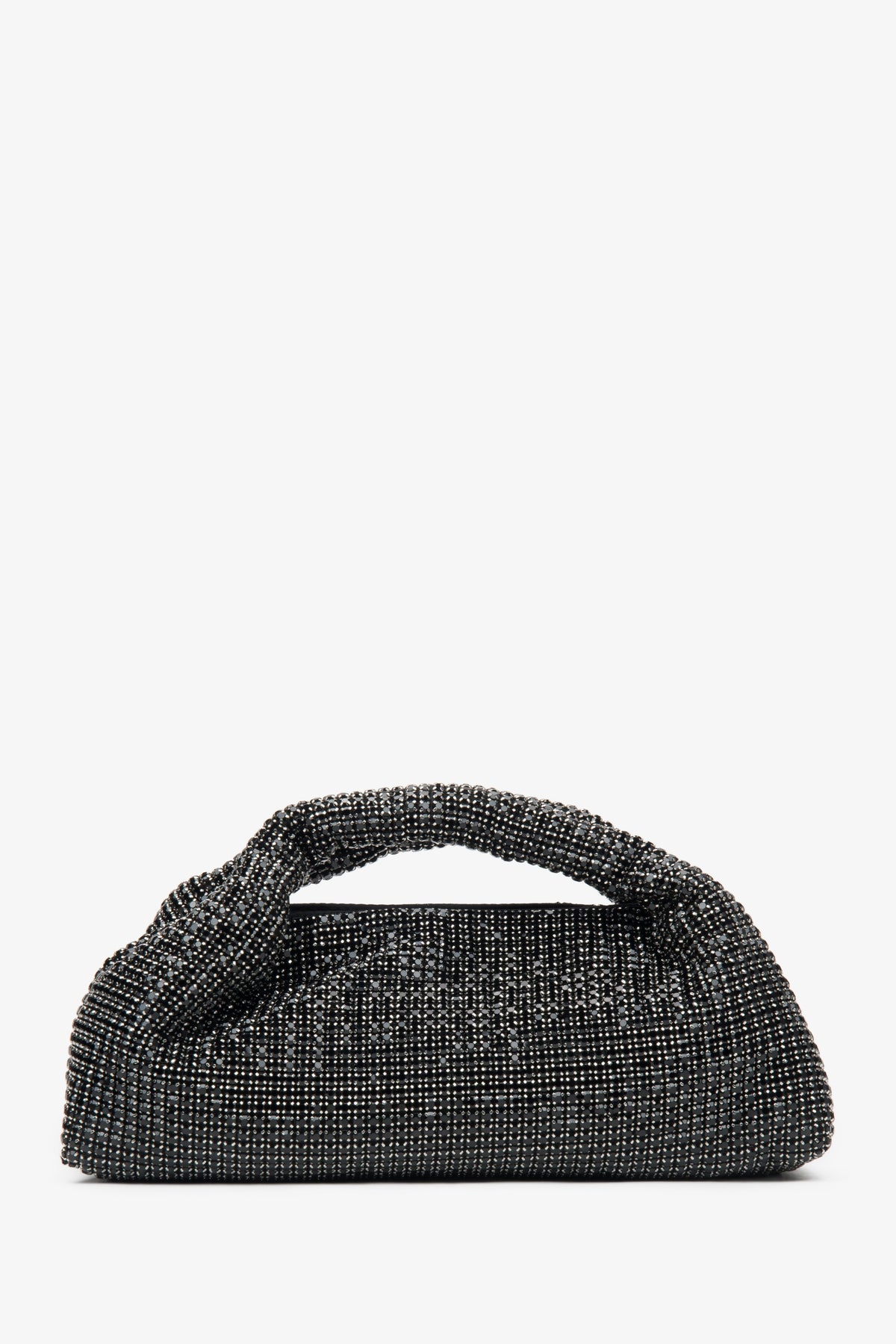Women's Black Evening Bag with Crystals and Textured Handle Estro ER00116811.