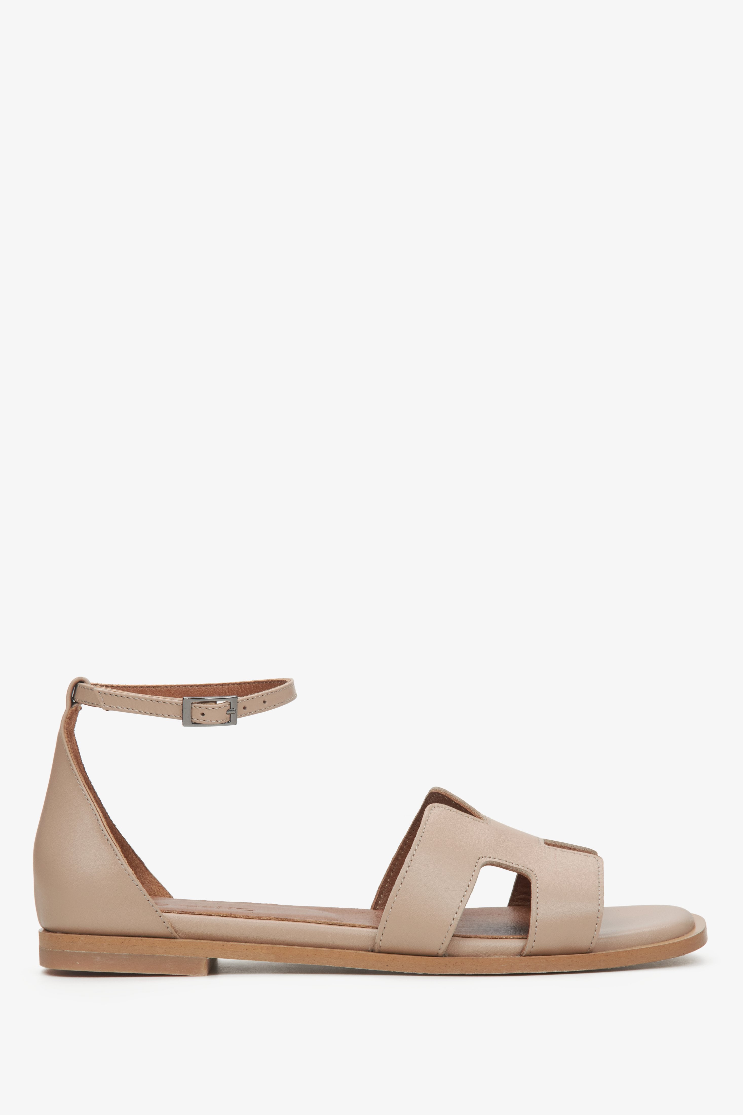 Women's Beige Leather Sandals Estro ER00115453.