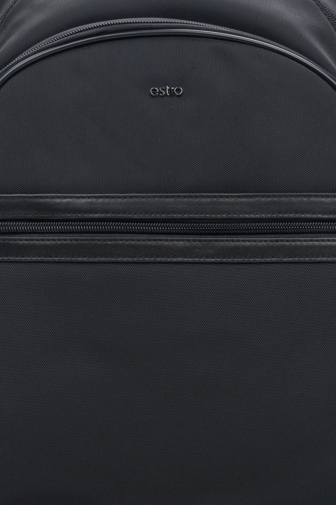  A men's black backpack by Estro - close-up on the details.