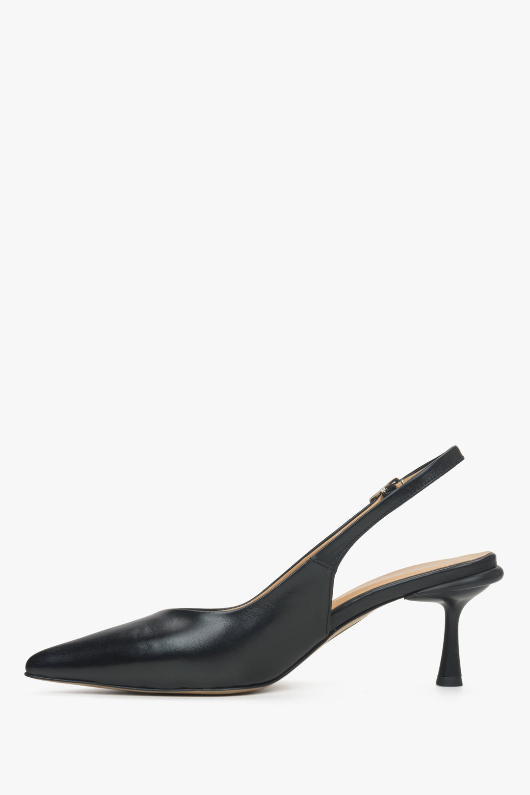 Women's black leather slingback shoes by Estro - shoe profile.