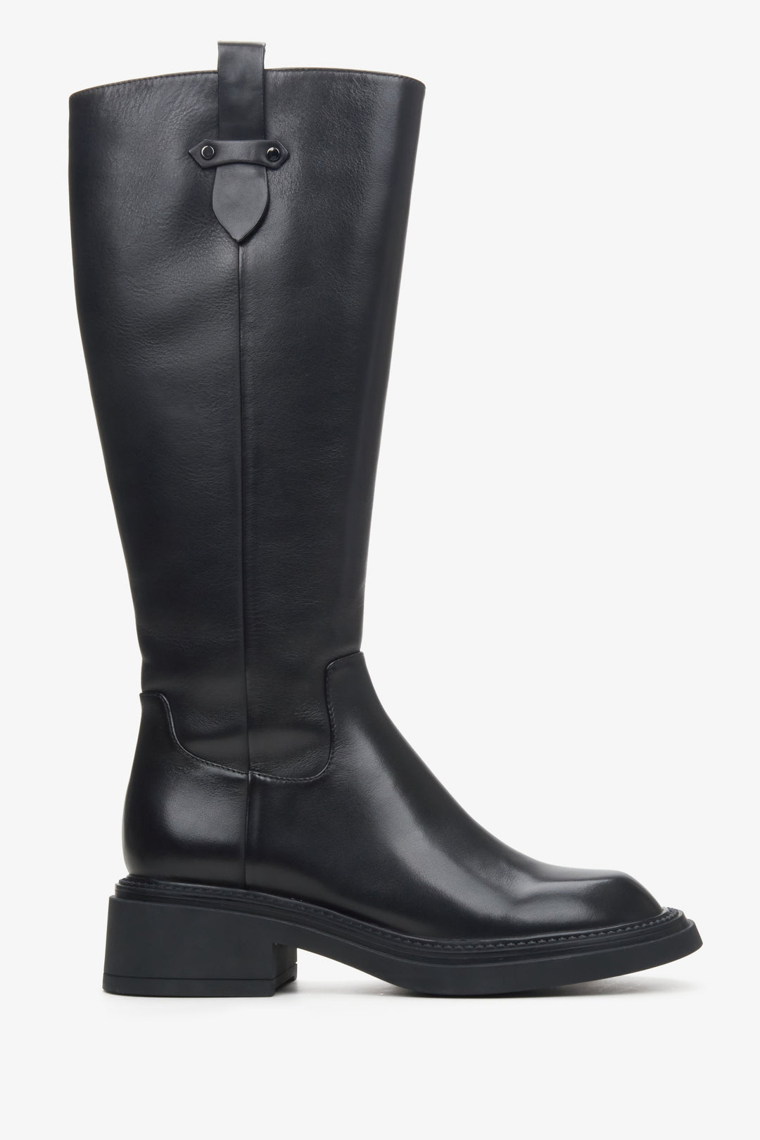 Women's Black Leather Boots with a Wide Shaft Estro ER00114317.