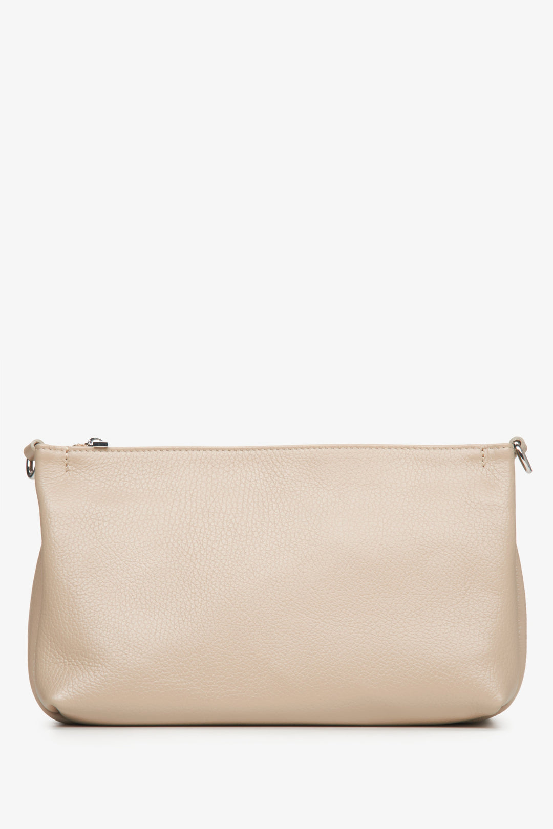 Women's beige Estro crossbody bag made from genuine leather with a zipper.