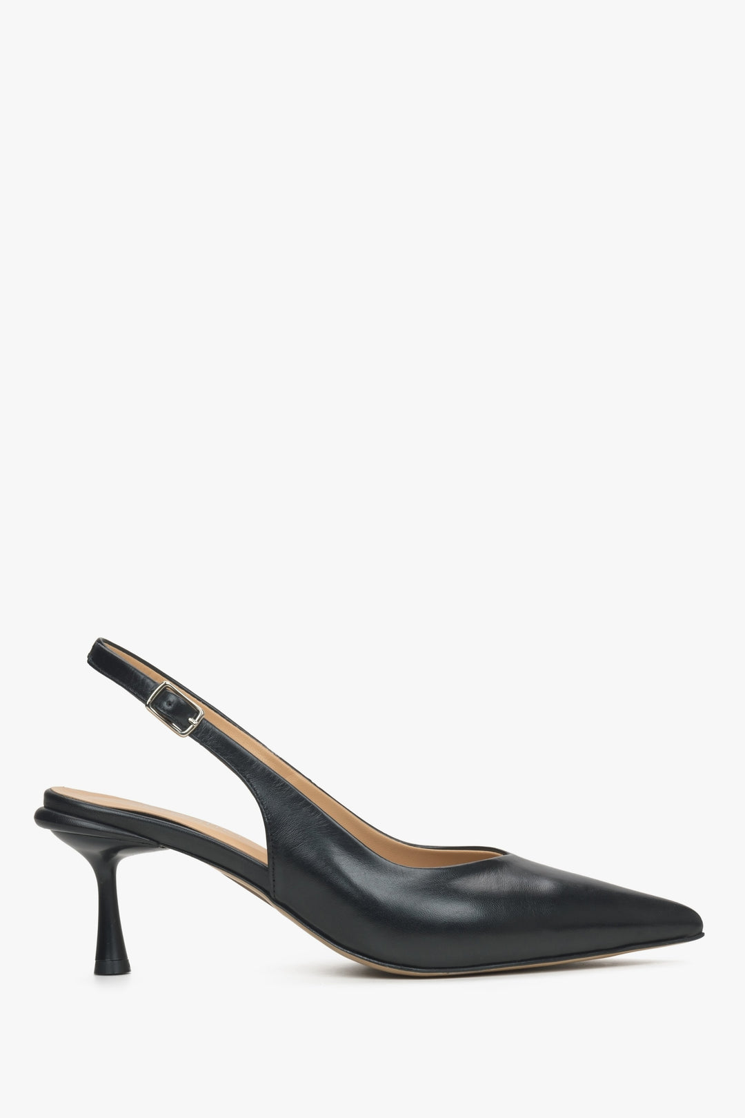Women's black leather slingback shoes by Estro - shoe profile.