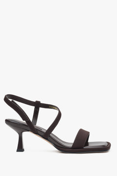 Women's Dark Brown Heeled Sandals made of Textiles and Genuine Leather Estro ER00117150.