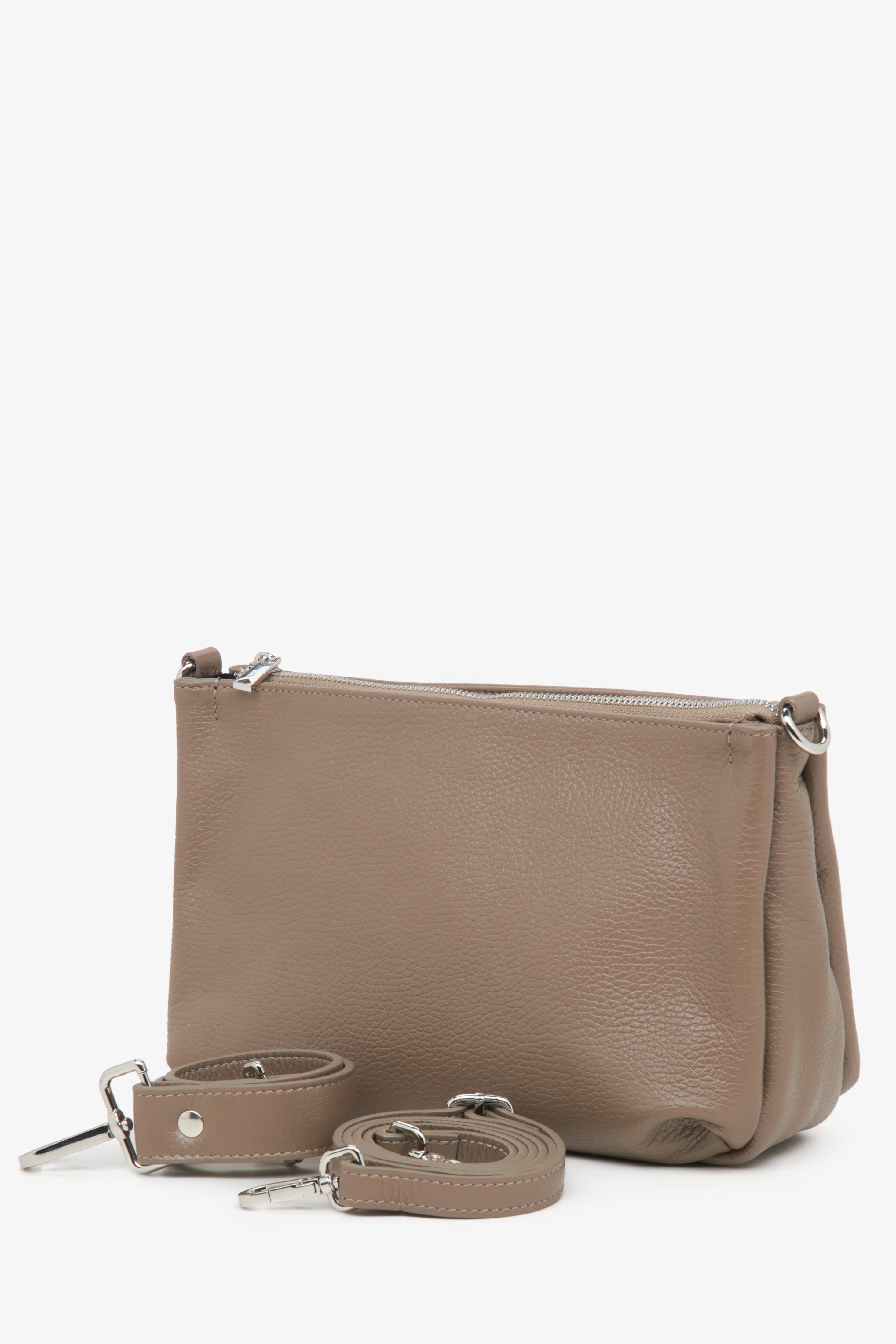 Women's Dark Beige Leather Crossbody Bag Estro ER00115560.