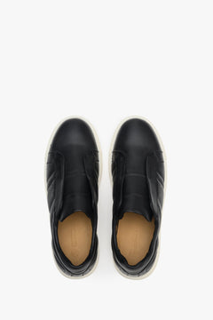 Men's black sneakers made of genuine leather by Estro for spring and fall - top view presentation of the footwear.