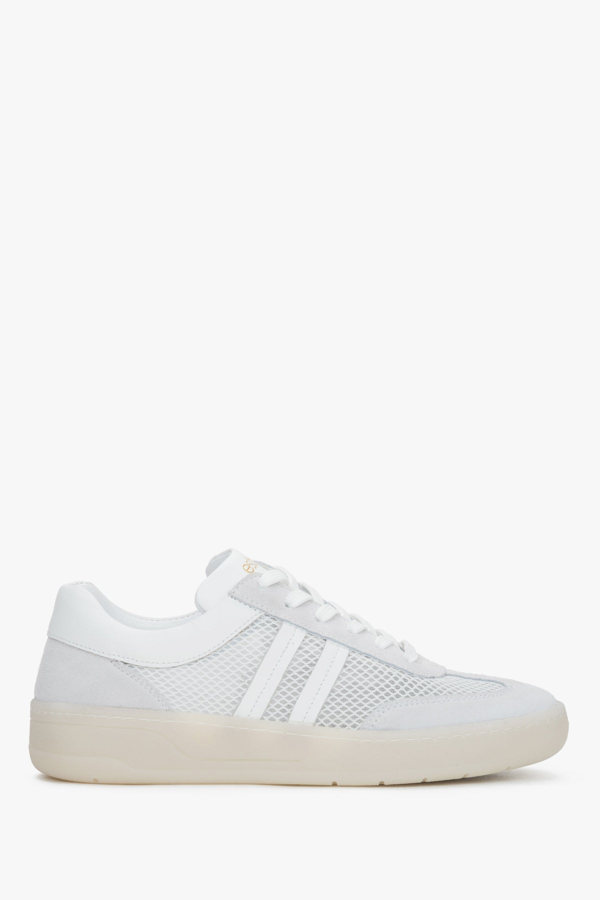 Women's White & Beige Low-Top Sneakers in Italian Leather and Breathable Mesh Estro ER00117581.