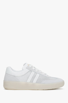 Women's White & Beige Low-Top Sneakers in Italian Leather and Breathable Mesh Estro ER00117581.