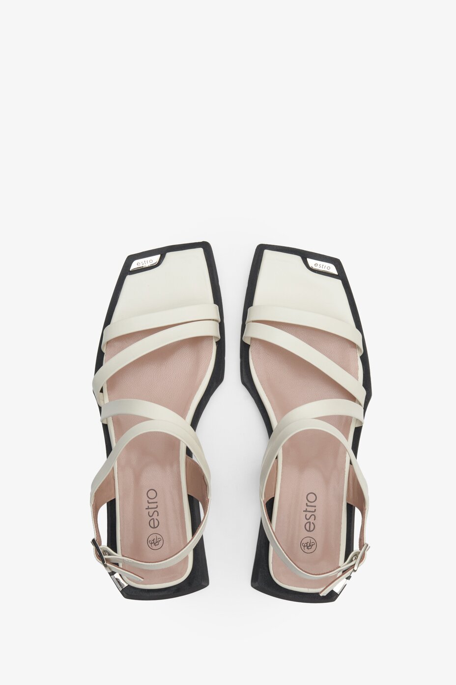 Leather, women's white summer sandals by Estro - presentation of the footwear from the top.