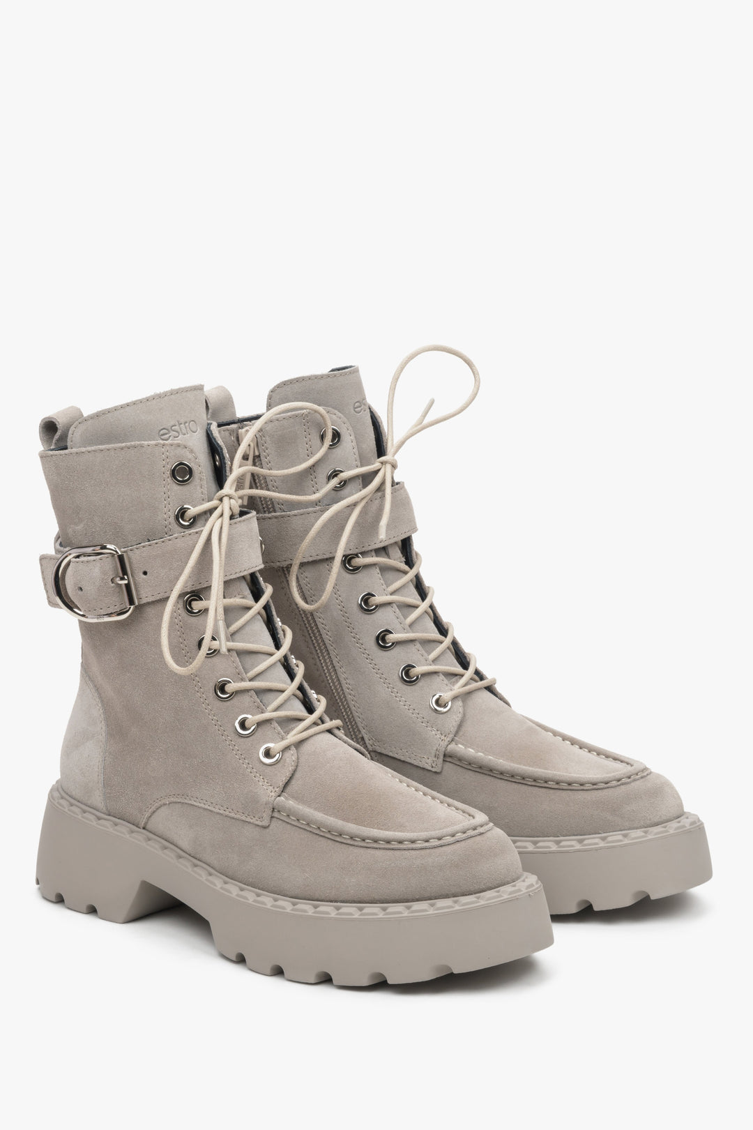 Women's high grey velour boots by Estro.