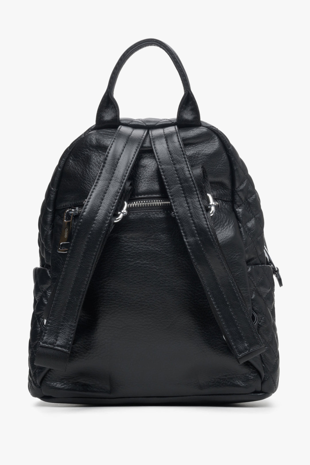 Women's black urban backpack by Estro - close-up of the back.