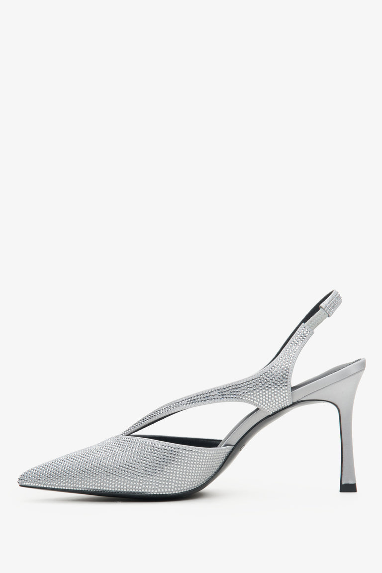 Embellished women's slide sandals with pointed toe in silver Estro - shoe profile.