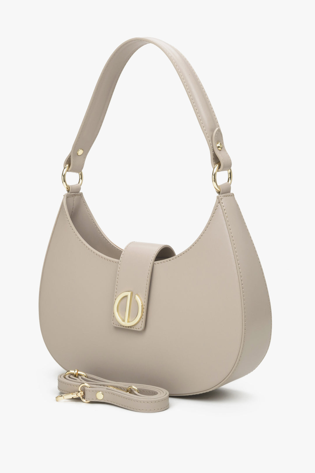 Estro women's beige baguette-style handbag made of Italian genuine leather.