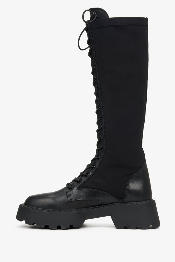 Women's Black Lace-Up Boots with Elastic Upper Estro ER00111836