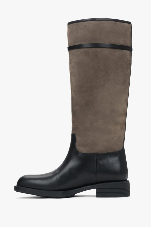 Women's boots in an elegant beige and black color, crafted from natural leather and velour, by Estro.