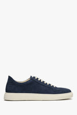 Spring-fall men's Estro nubuck sneakers in navy blue - shoe profile.