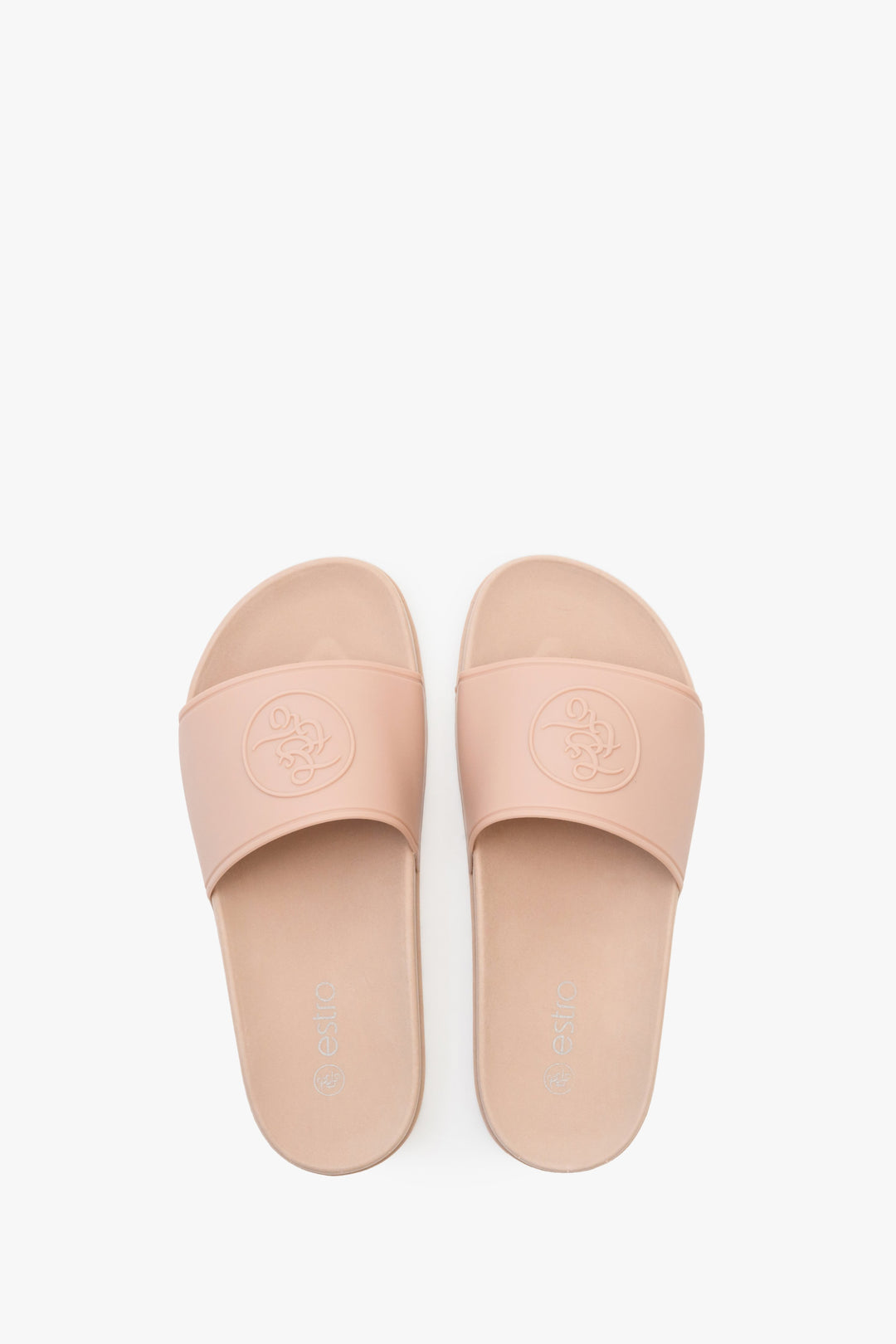 Women's light pink Estro rubber pool slides - presentation of the footwear from above.