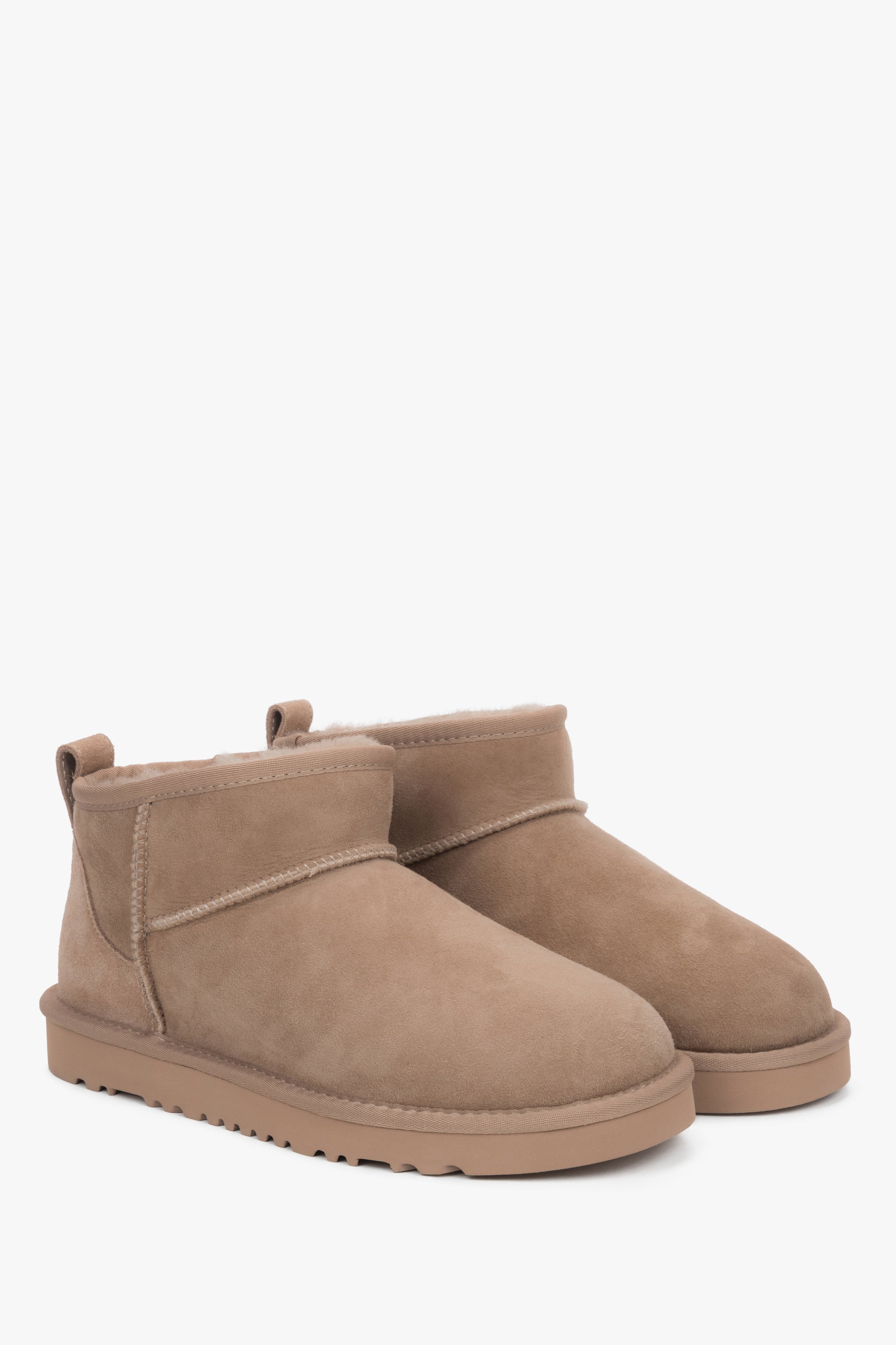 Beige snow boots made of genuine velour with soft fur — winter comfort by Estro.