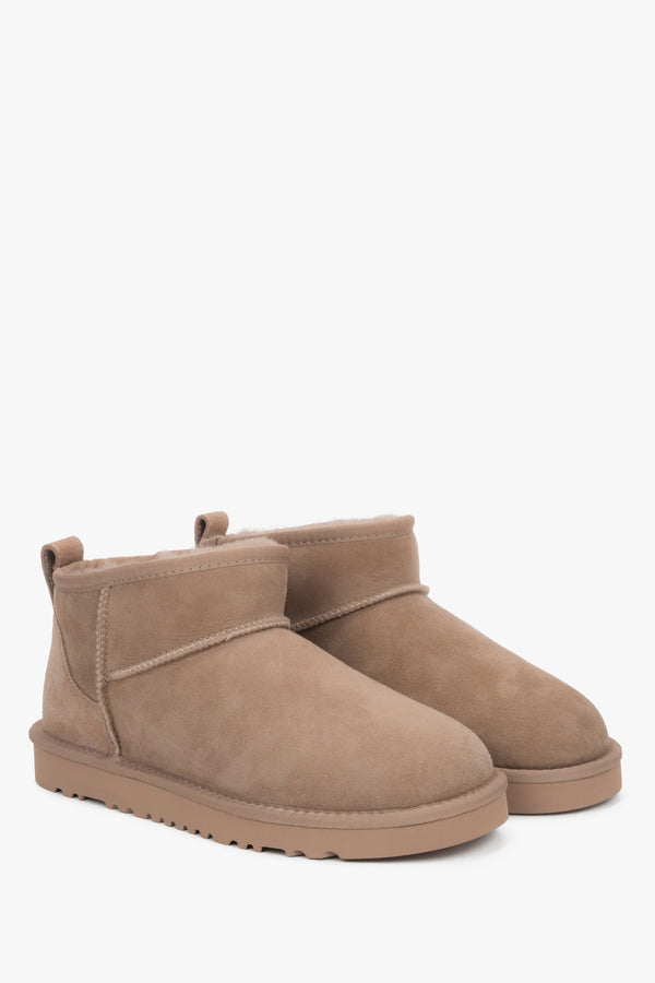 Beige snow boots made of genuine velour with soft fur — winter comfort by Estro.
