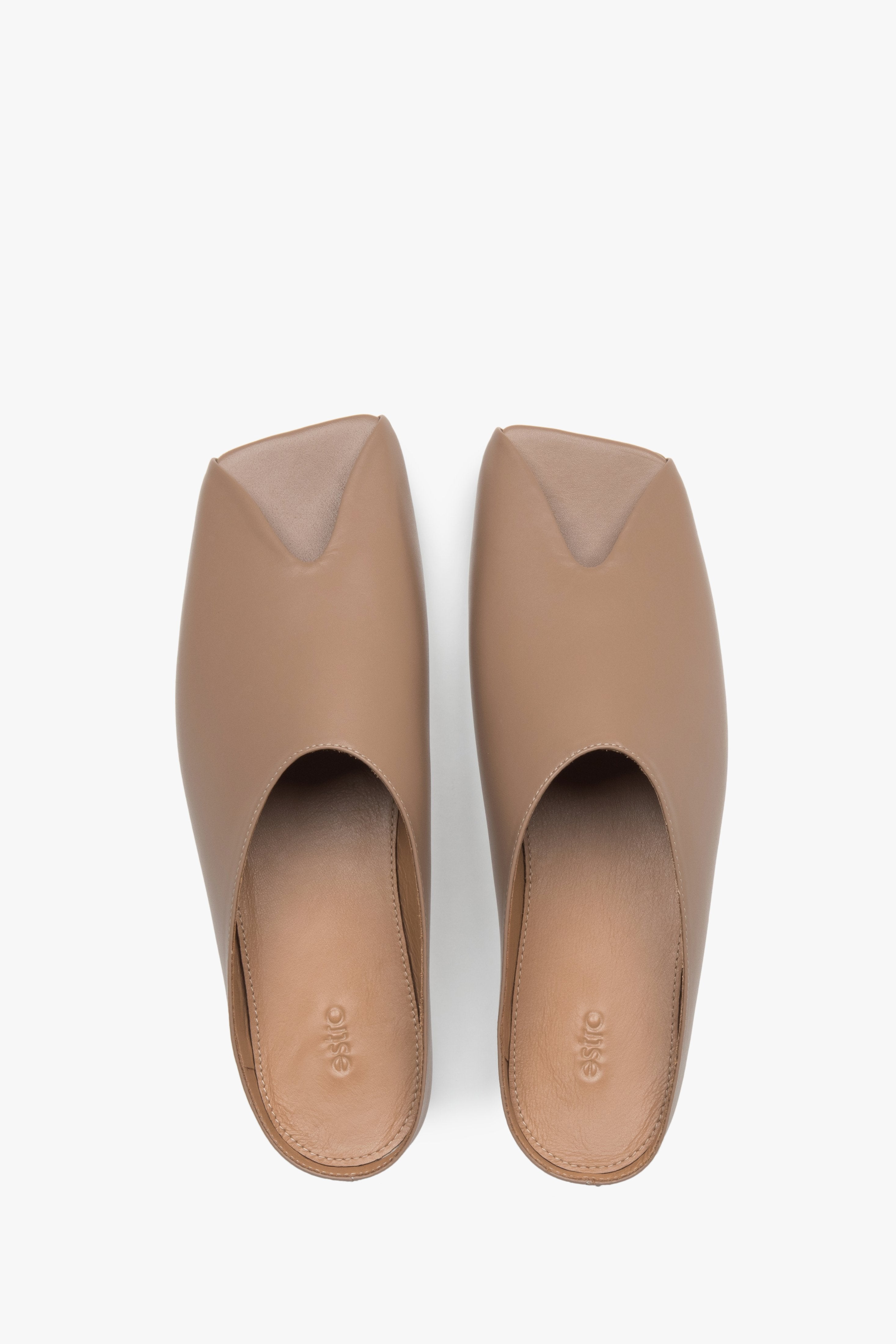 Beige leather women's slides made from Italian genuine leather.